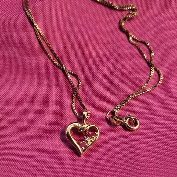 Ross Simons Ruby Diamond Heart Gold over Sterling Silver Pendant Necklace - Picture 5 of 8